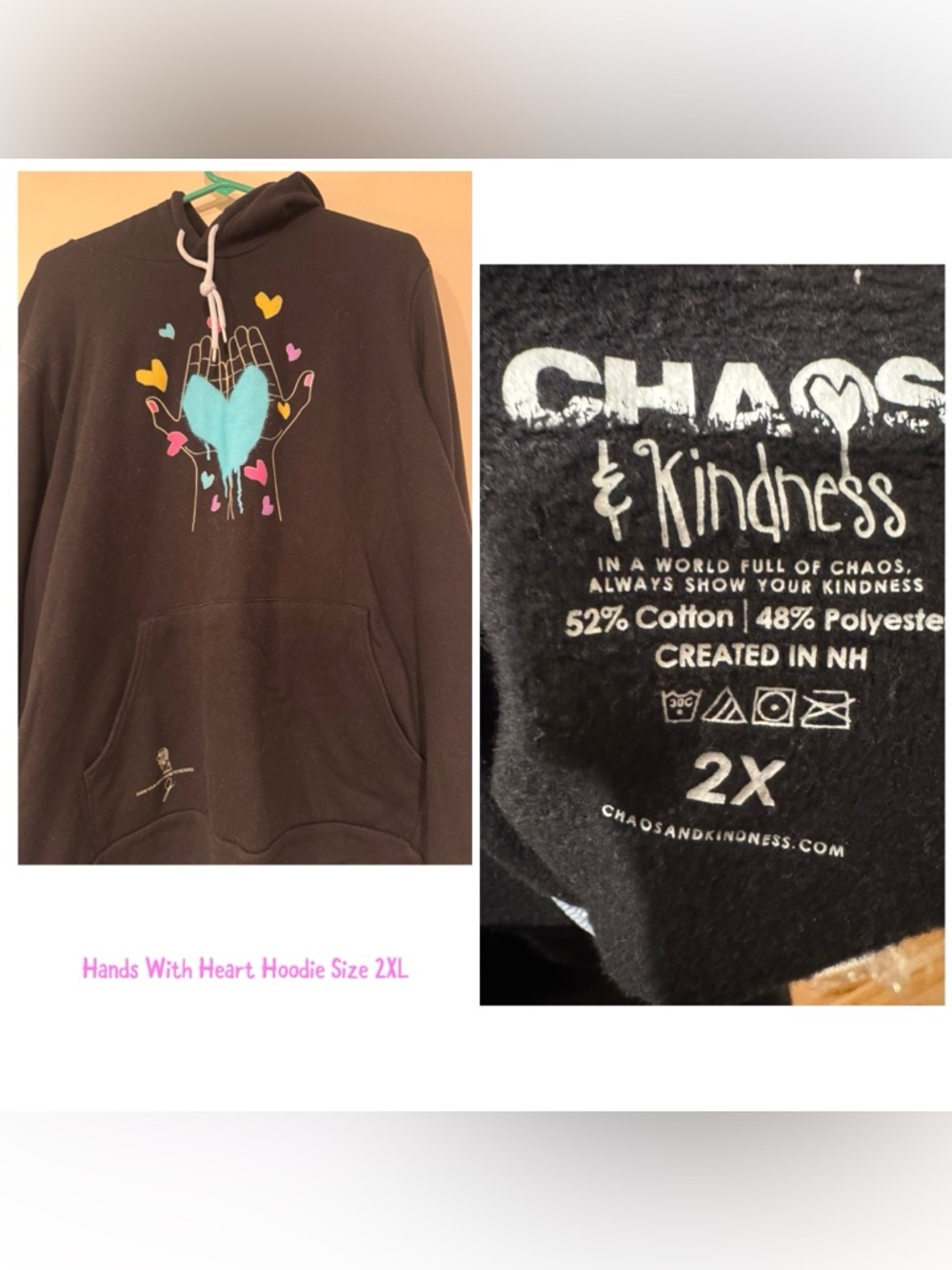 Black Hoodie with Blue Heart Graphic - 2X